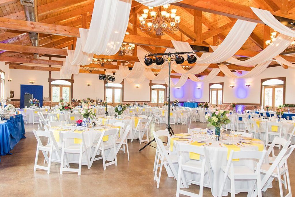 image of Moore's spring manor reception hall decorated for a Winston Salem wedding 